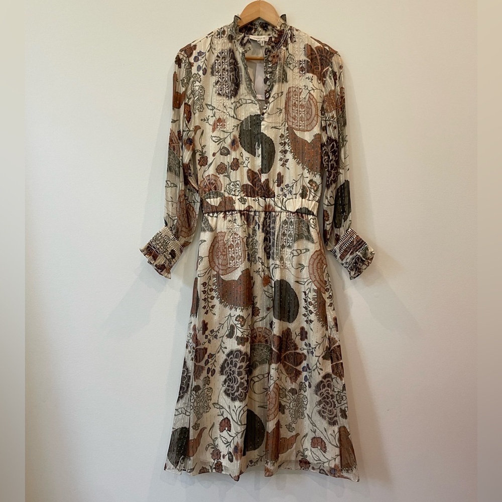 Floral Silk Blend Midi-Dress Lafayette 148 Size XS Fall Autumn Luxury - Picture 4 of 16